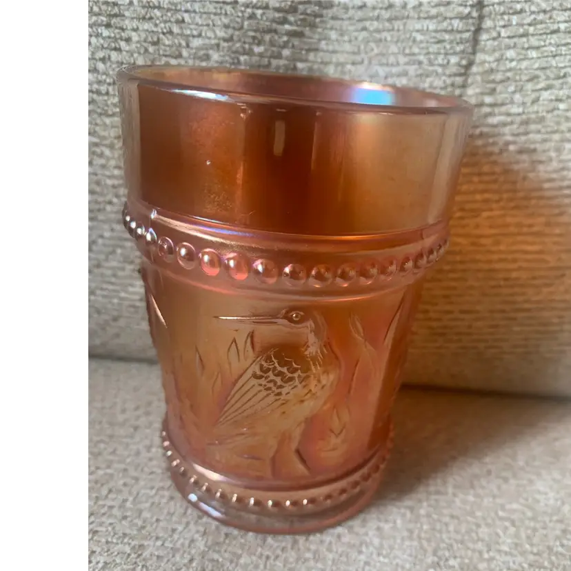 016 Carnival Glass Tumbler Bird On It