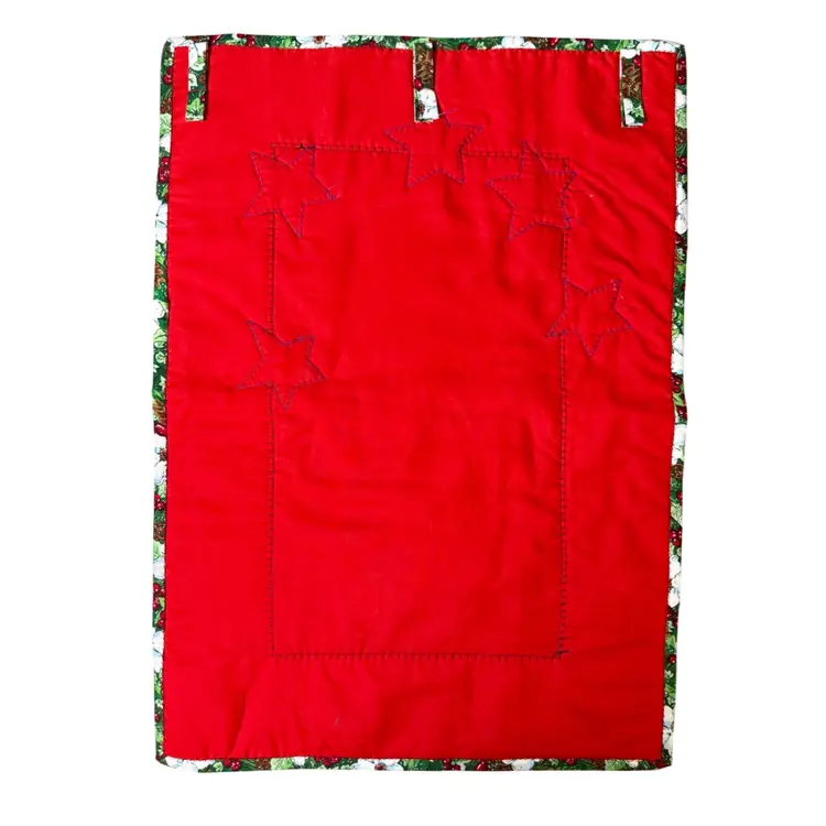 17”x23” Handmade Quilted Wall Hang Panel, Christmas Santa Stars, Embellished