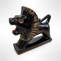 Vintage Japan Redware Pottery Art Deco Style Black And Gold Lion Bookend/ Figurine