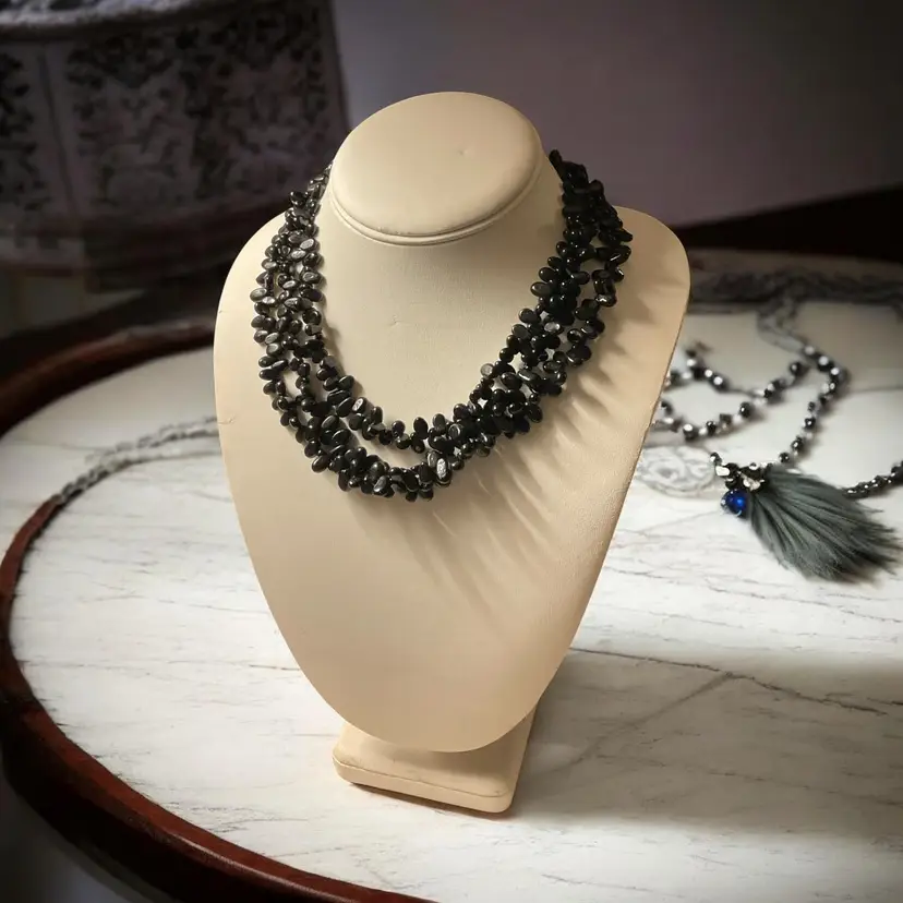 Elegant Black Beaded Choker Statement Necklace