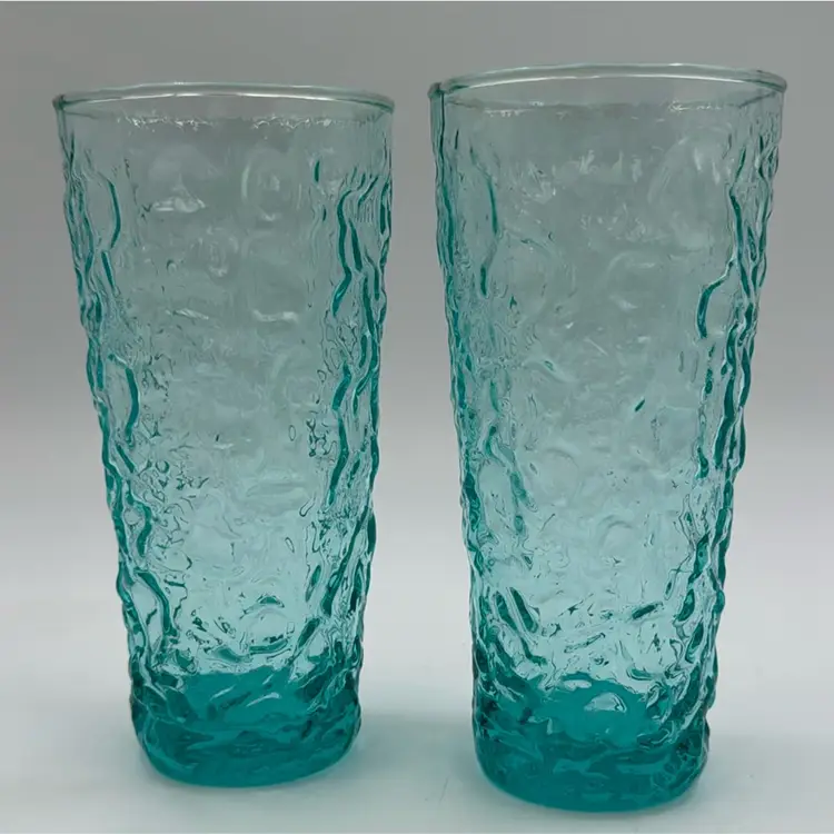 2 Vintage Aquamarine Drink Glasses Anchor Hocking