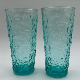 2 Vintage Aquamarine Drink Glasses Anchor Hocking