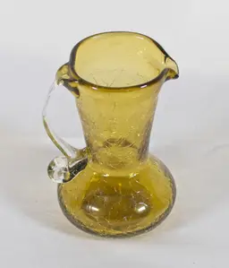 Vintage Canary Yellow Crackle Glass Mini Pitcher 4.5" Tall
