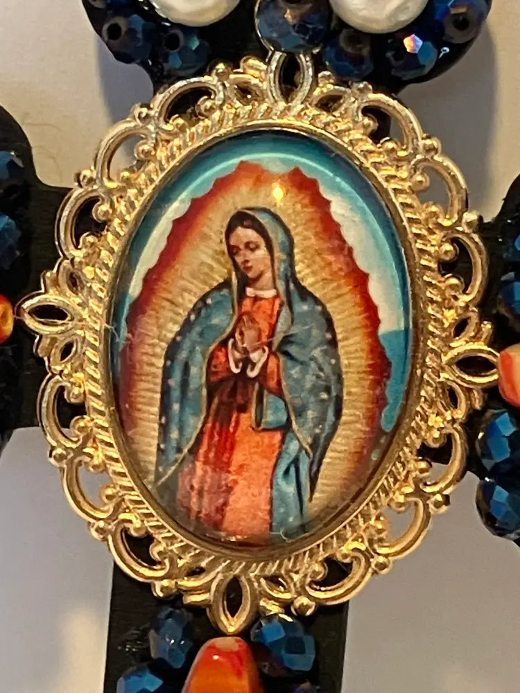 Handmade Our Lady Of Guadalupe 4” Cross Ornament Or Wall Hanging