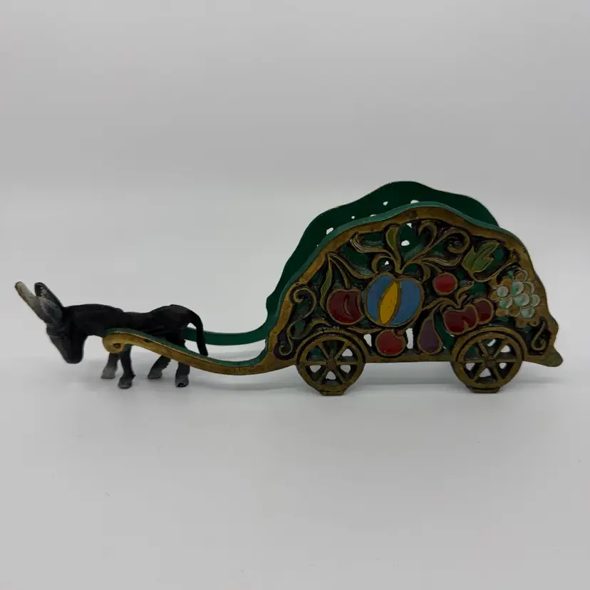 Vintage Donkey Pulling Fruit Cart Napkin - Letter Holder Cast Metal Israel