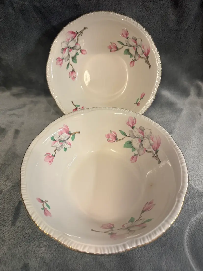 Vintage 2 Homer Laughlin HLC Dogwood Liberty Serving Bowls Pink White Floral 9”