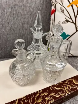 Set Of 3 Vintage Imperial Glass Cape Cod Pattern Cruets With Lids