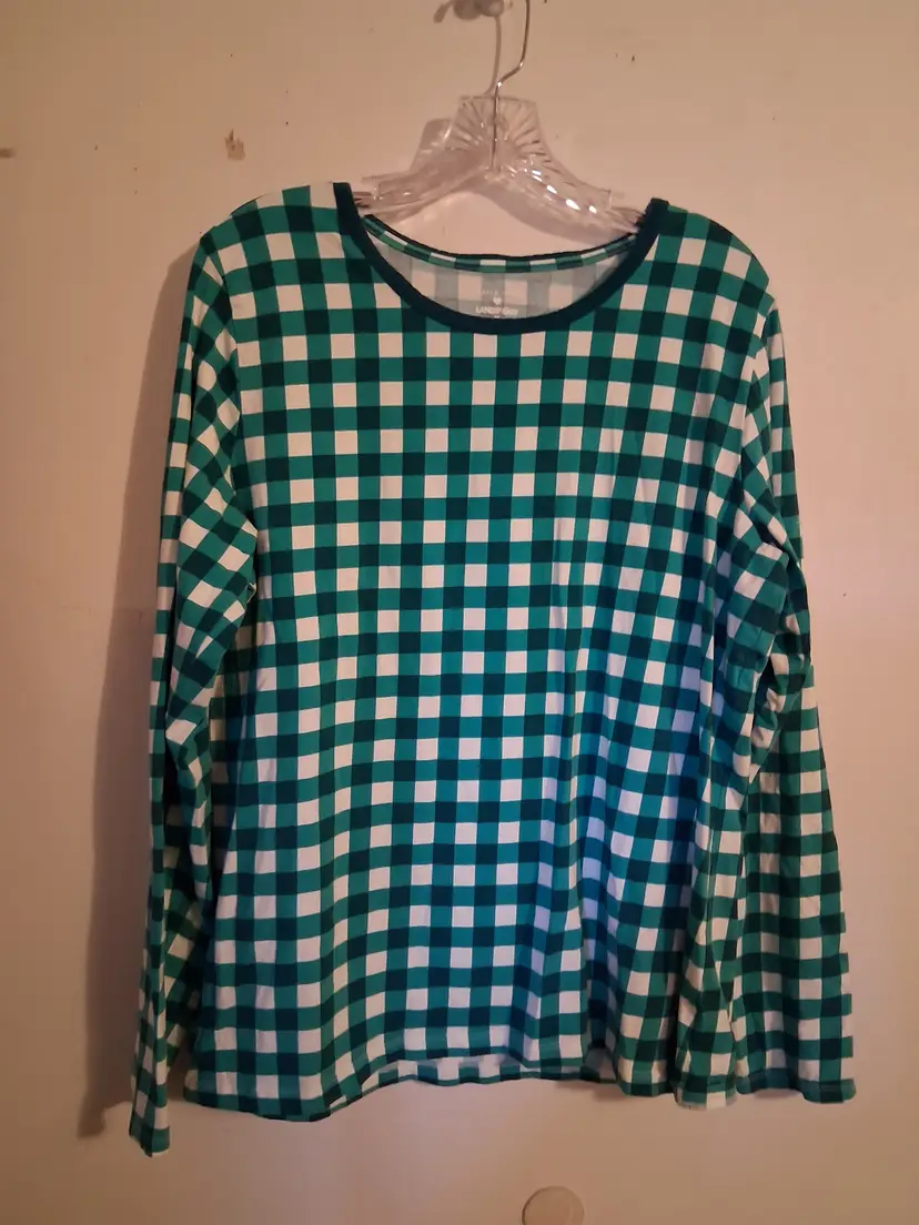 Ladies XL 18 Pull Over LANDS END Lightweight Plaid Blouse (B30)