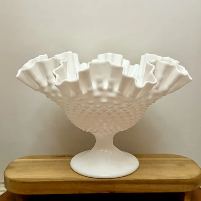 Fenton Large Milk Glass Hobnail Centerpiece Compote Bowl