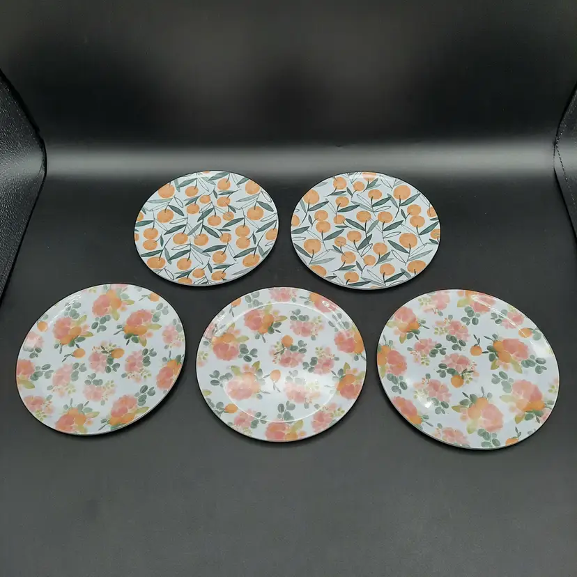Fruit & Floral Melamine Appetizer Plates Set of 5 in 2 Different Designs