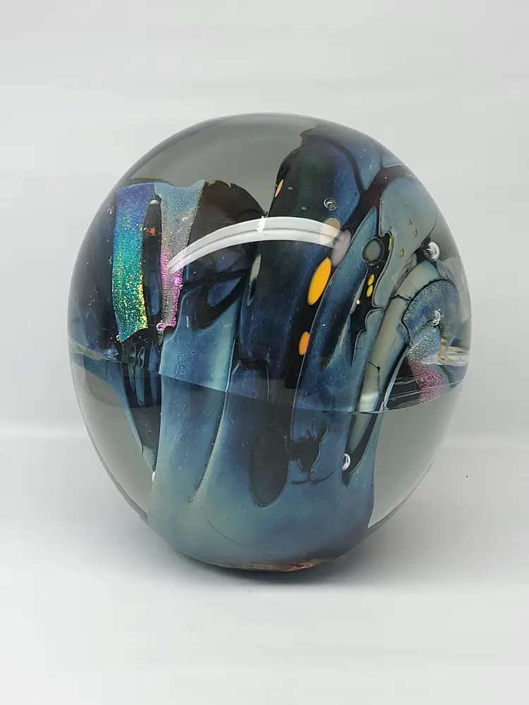 Iridescent Orb Swirls Dichroic Paperweight  Art Glass Decor Oblogon Swirl