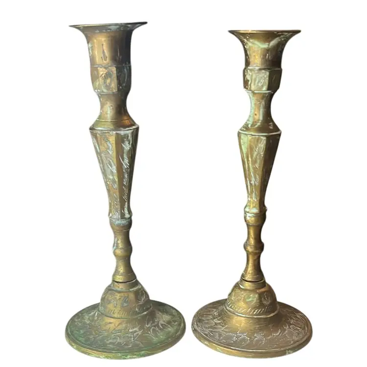 Patina PERFECTION Etched Brass Candlesticks