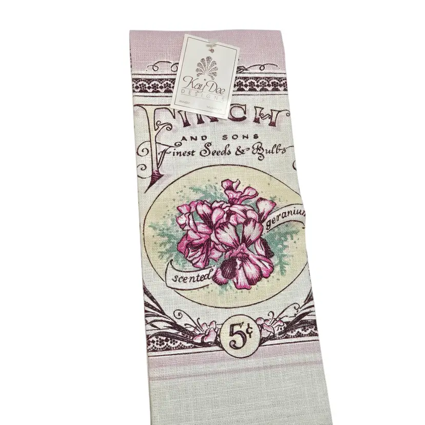 Vtg NOS .05 Purple Flowers Linen Towel