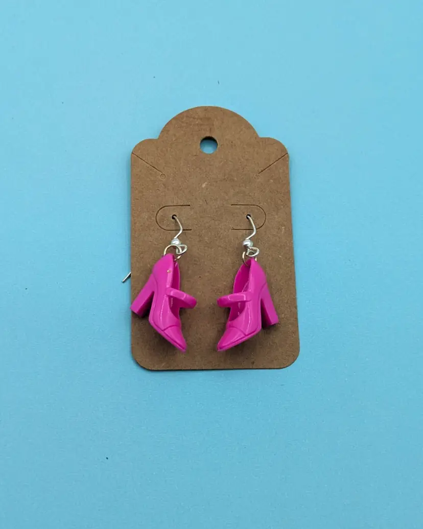 Playful Magenta Pink Mary Jane Barbie High Heel Shoe Dangling Earrings