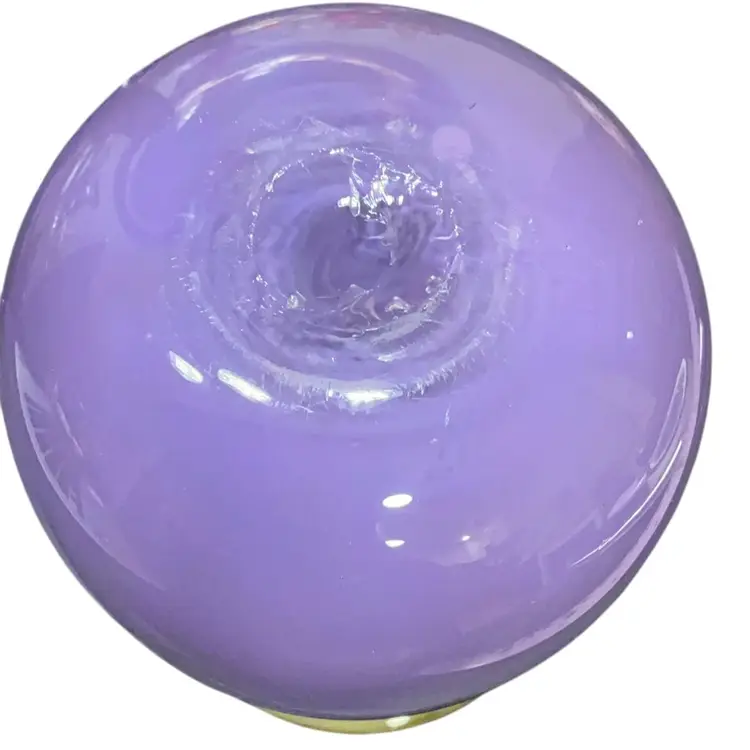 Heavy Lilac Vase With Cream Design Around Edge.