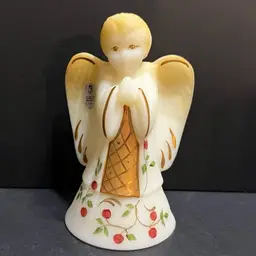 Fenton Hand Painted Boy Angel Bell "Twining Berries", Signed ~6” x 3.75” x 3”
