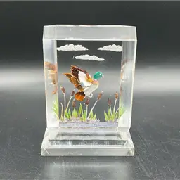 Lucite Reverse Carved Mallard Duck Paper Weight