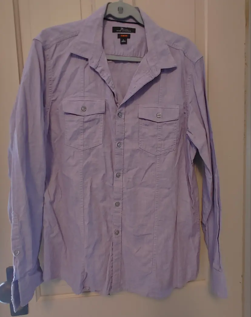 Men's Top- Brand: Marc Anthony. Size Large. Purple slim fit button down shirt. 100% cotton. No callouts.