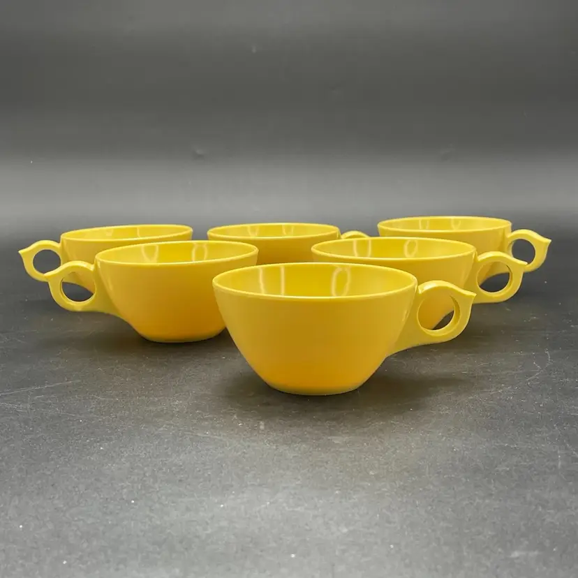 Laguna Melmac #308 Mustard Yellow Cups VTG Melamine Set of 6 MCM Kitchen