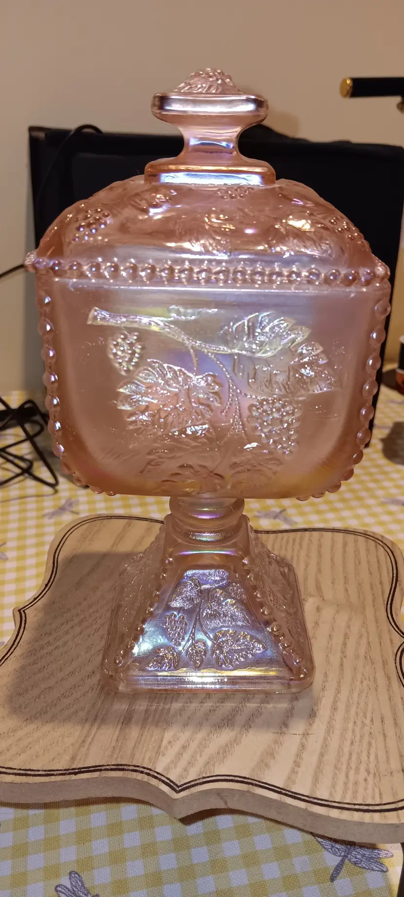 Fenton Pink " Sunset Stretch" Carnival Glass Candy Jar