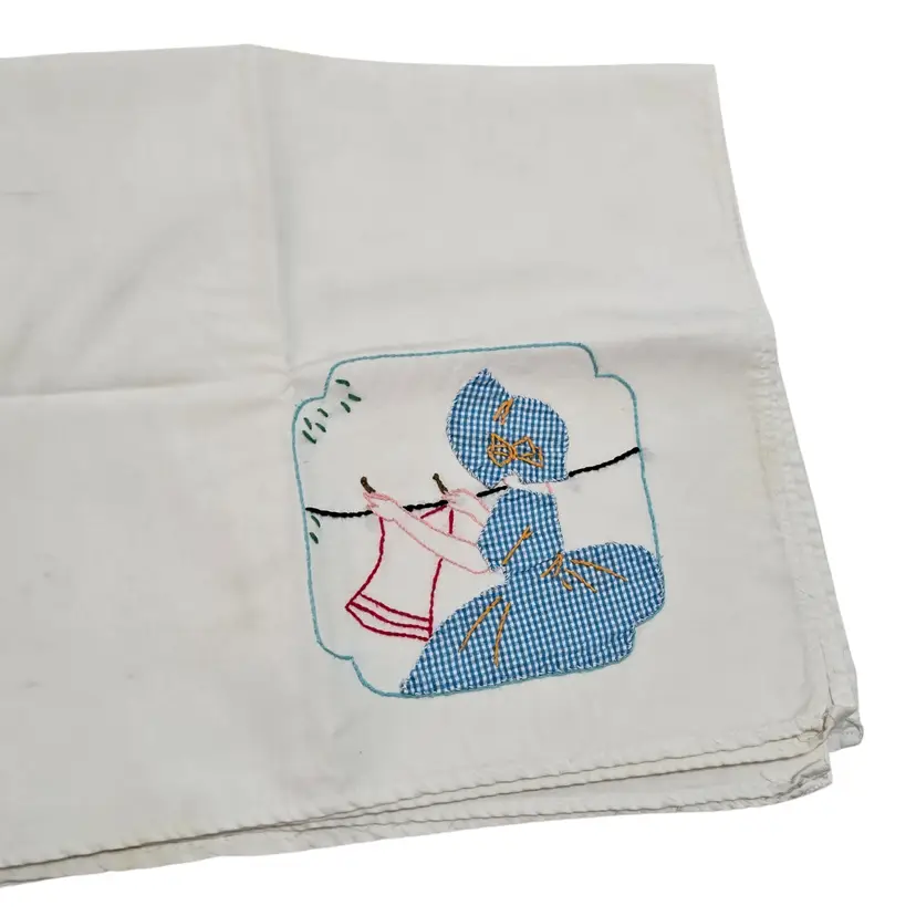 Vtg Embroidered Girl Laundry Flour Sack Towel