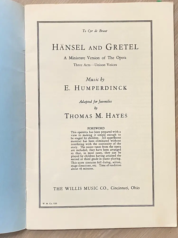 Hansel & Gretel Mini Opera Booklet