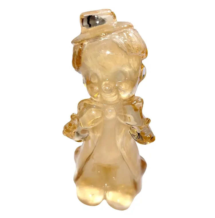 Vintage Boyd Art Glass Chuckles Clown Figurine Pink Slag Glass 3.75" UV Glow