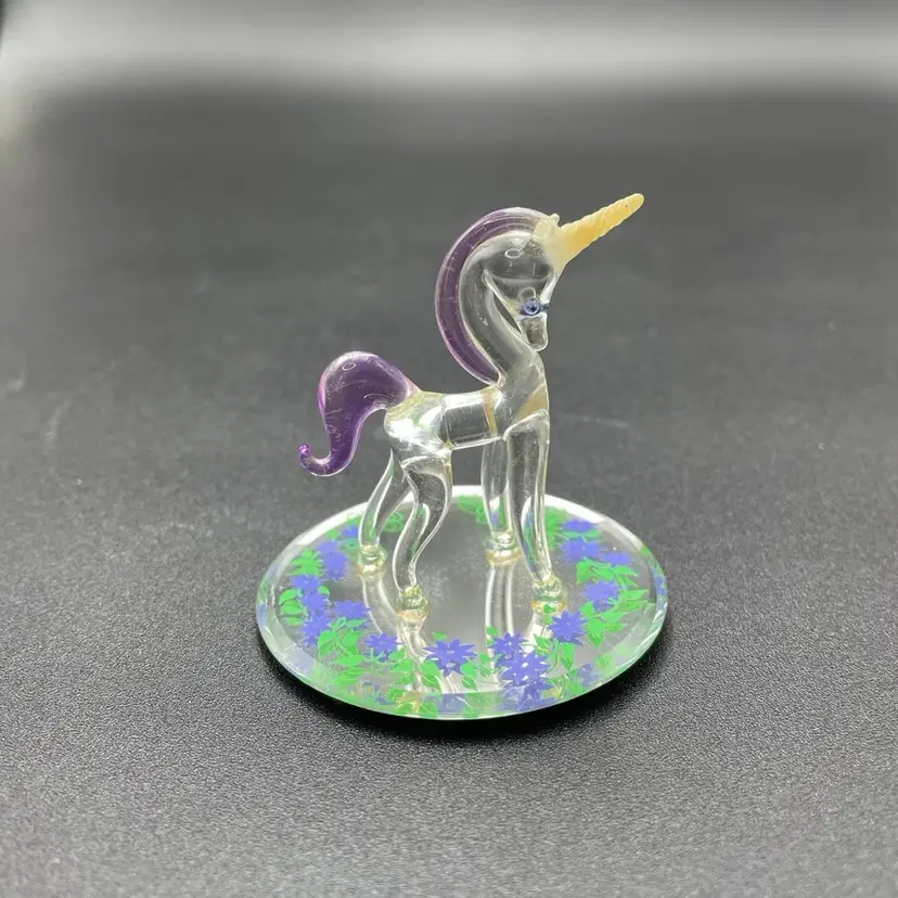 Miniature Glass Baron Unicorn Mirror Base Fairytale Mythical Zoo Figurine Sculpture