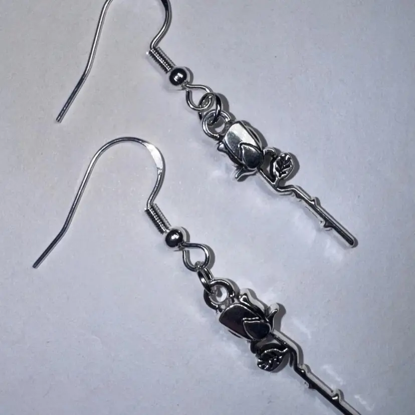 Rose Flower Charm Handmade Dangle/Fishhook Earrings