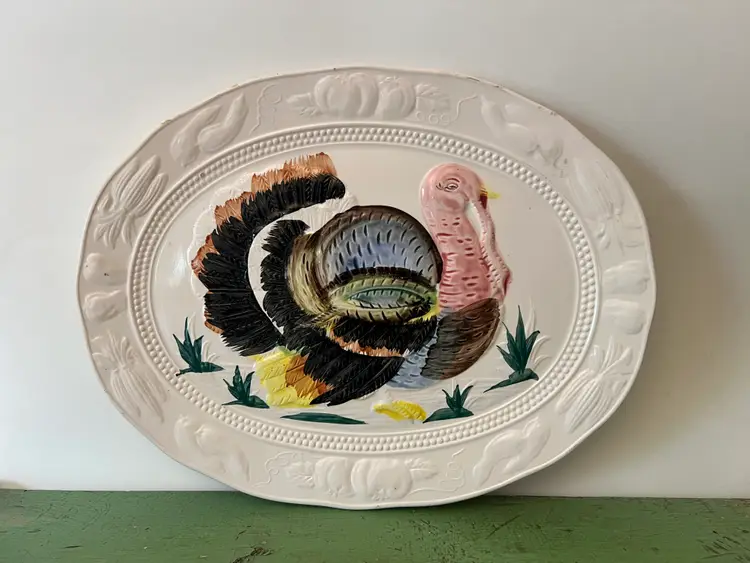 Vintage Turkey Platter. Made in Japan. 3d Raised Design. Serving Tray