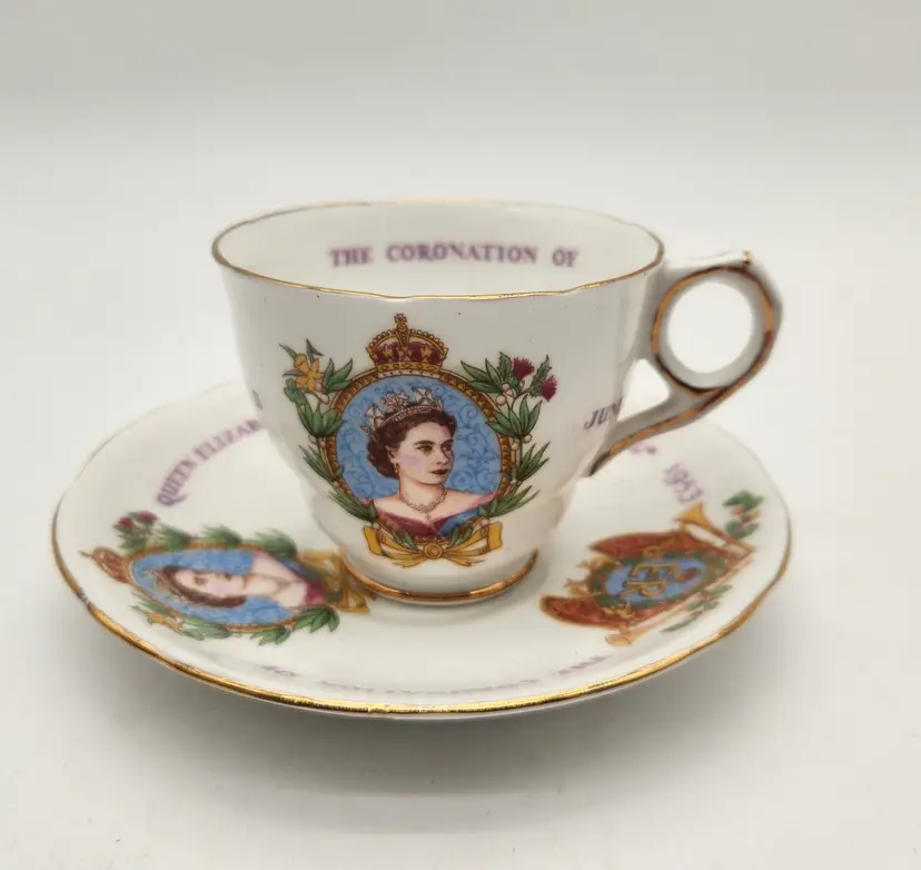 Royal Stafford 1953 Queen Elizabeth II Coronation Tea Cup and Saucer Bone China