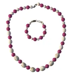 Vintage Hand Painted Porcelain Flower Beaded Necklace with Matching Bracelet