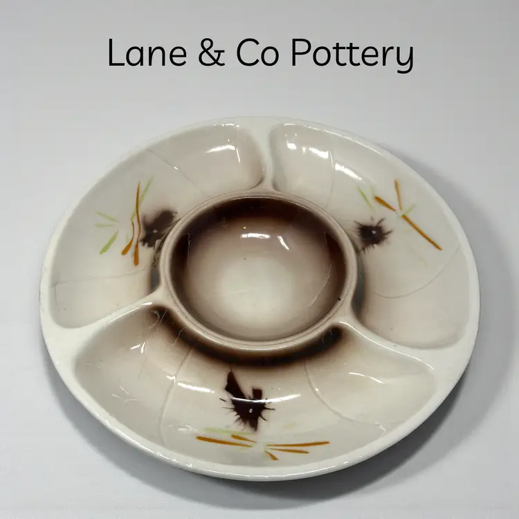 Lane & Co Ceramic Chip And Dip Plate, Vintage California Pottery, 12"  (0053-26)