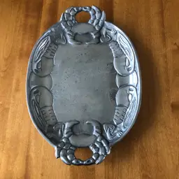 IHI Serving Platter Tray Ocean Sea Lobster Crab Silver Large Aluminum 15" India