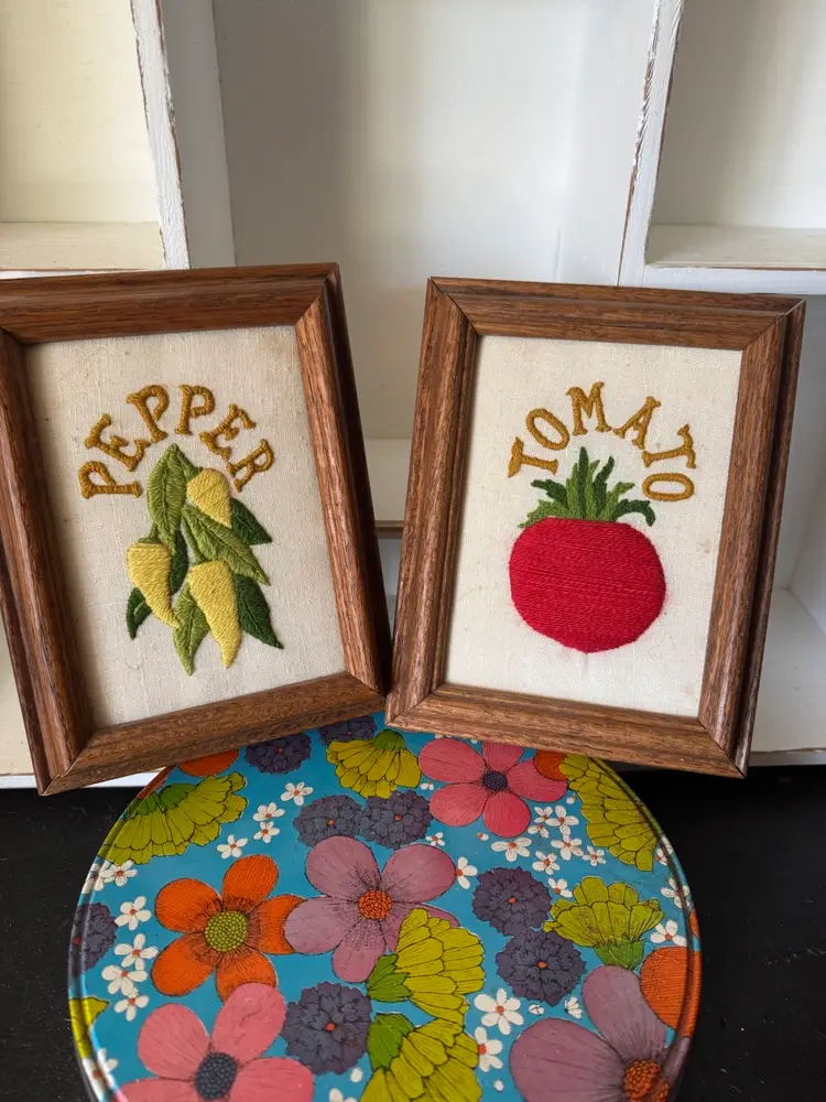 Pepper & Tomato Crewel Framed Art