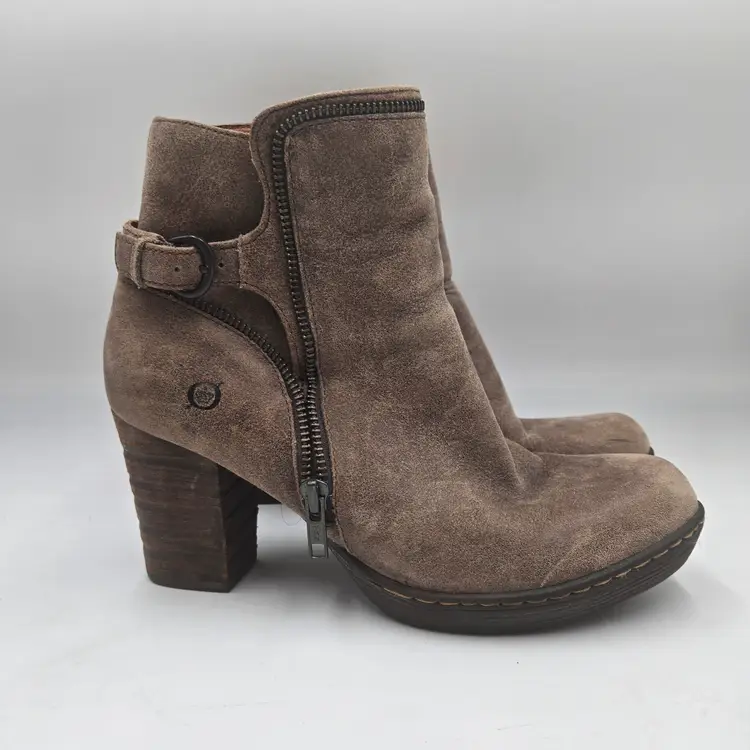 Born Christina Boots Women's 9.5 Brown Leather Distessed Moto Biker Heel Booties