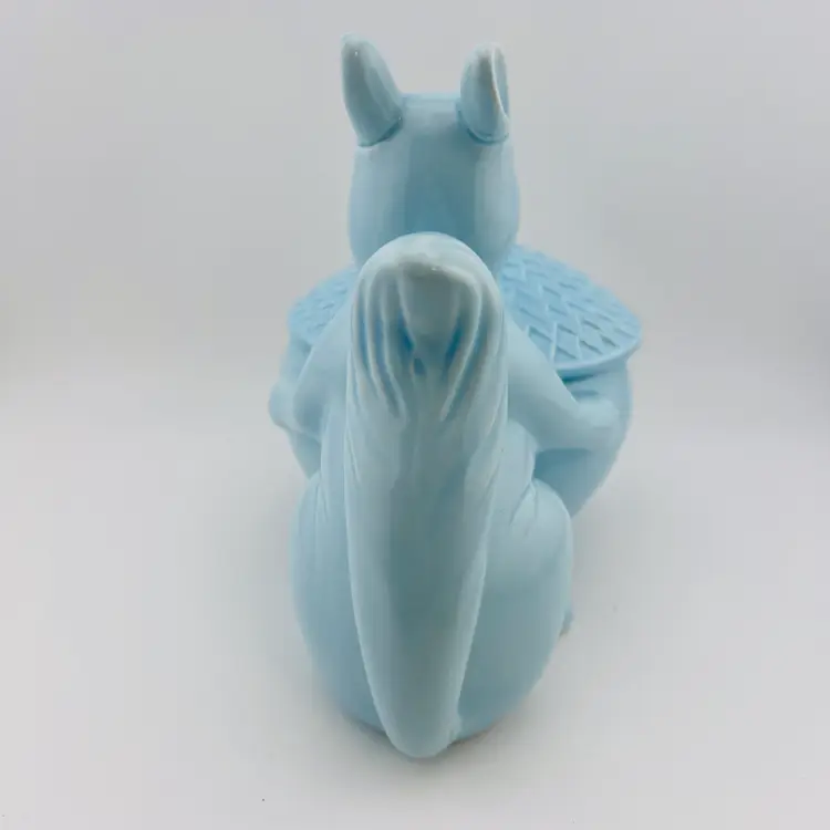 Robins Egg Blue Ceramic Squirrel And Acorn Covered Dish 6.75”x 8.5”