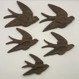 Vintage Burwood Products Faux Wood Swallow Bird Wall Hangings, 5 Pcs Set