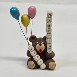 Vintage Miniature Bear Polymer Clay Happy Birthday Greeting