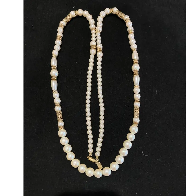 Vintage 1928 Brand Faux Pearl And Gold Tone Filigree Bead Necklace 36”