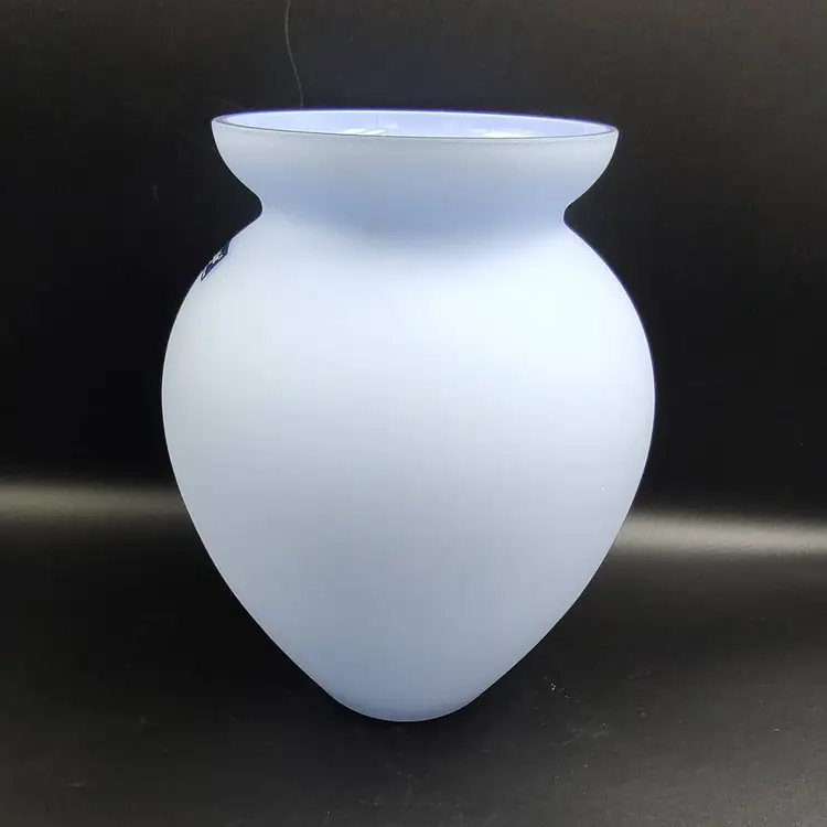 Vtg Handmade Alicja Frosted Blue Cased Glass Vase