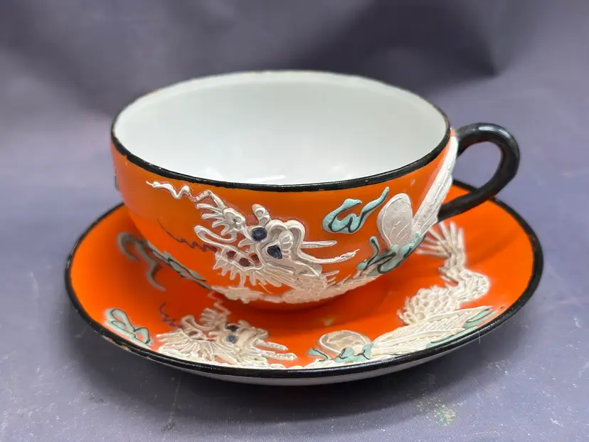 Vintage Dragonware Blue Eyed Flying Dragon Orange Made In Japan Teacup & Saucer