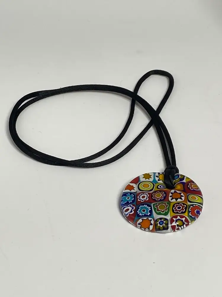 Millefiori Pendant On Rope Necklace, 1.5" Diameter