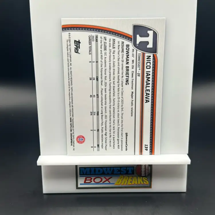 Nico Iamaleava 1st 2024 Bowman University Chrome Sapphire Tennessee MBBCRD