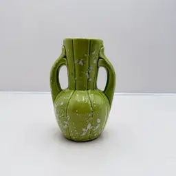 Double handled Green Spatter ware Studio Pottery Vase