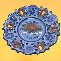 27a. Vintage Faireal Alcobaca Portuguese Hand painted Pierced Rimmed Plate/plaque