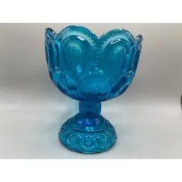 Vintage Colonial Blue Glass LE Smith Moon and Stars Compote / Candy Bowl ~ No Lid ~ Measures 5.5 inches tall