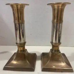BRASS Silvertone Candle Holders 2 in lot 3x3x6"