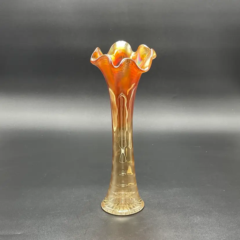 Imperial Glass Marigold Carnival to Clear Ripple Swung Vase