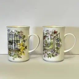 2 St George England Fine Bone China Floral Coffee Tea Cups Mugs Vintage